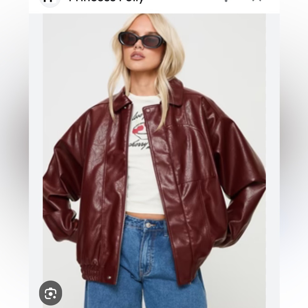 Ledim  Wang Unique  Faux Leather Burgundy Jacket